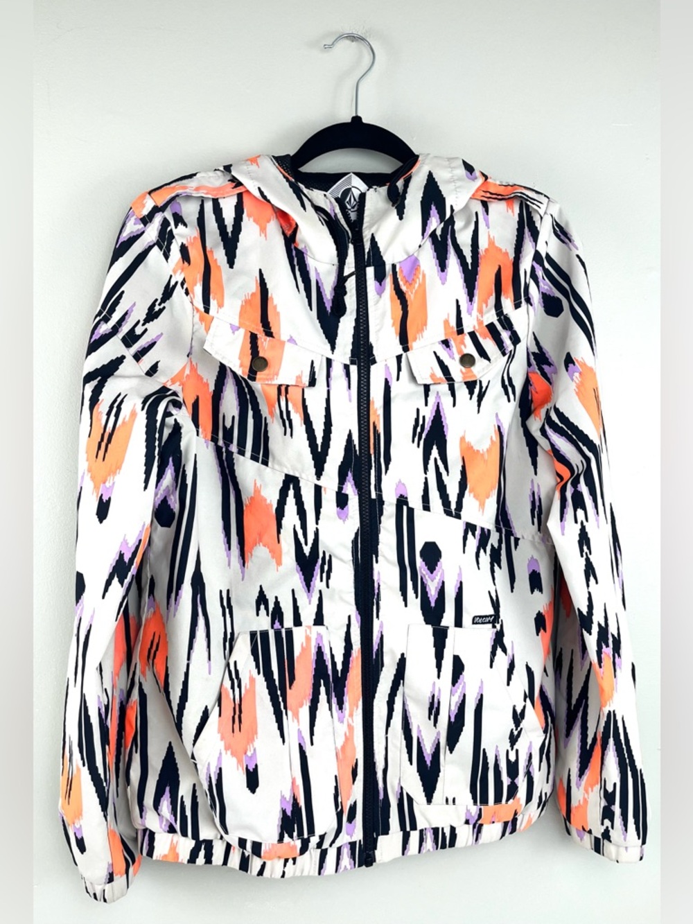 Volcom Ikat Print Hooded Windbreaker Jacket Lightweight Rain Coat Sz M